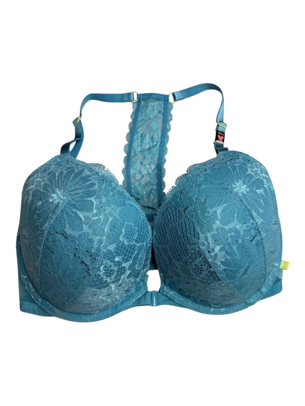 Victoria’s Secret 34DD Teal Lace Front Close Racerback Push Up Bra